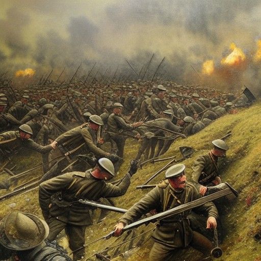 World War I Trench Battle: Oil Painting