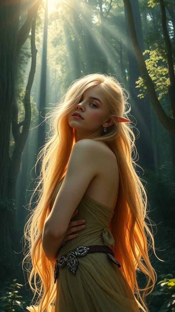 Ethereal Elven Maiden Portrait in Pre-Raphaelite Style