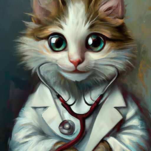Anime Cat Doctor Portrait in Detailed Splash Art