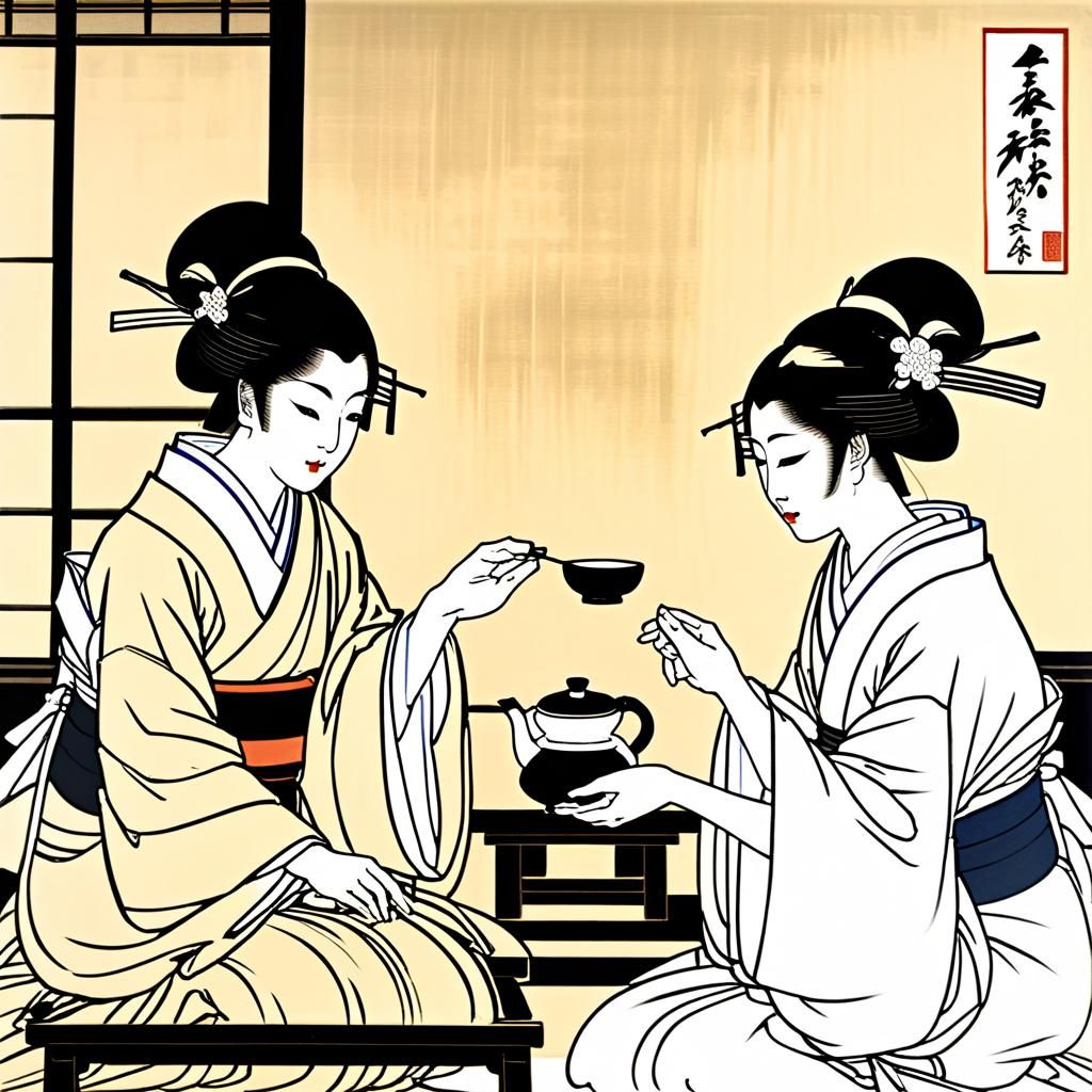 Chanoyu Tea Ceremony in Ukiyo-e Style