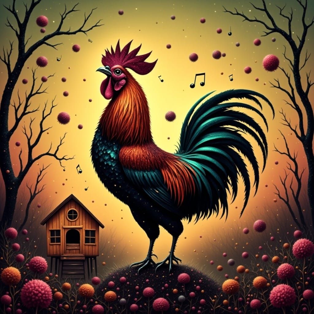 Glittery Rooster Serenade at Sunrise