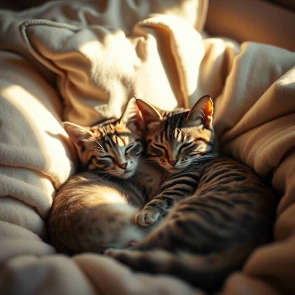 Two Adorable Cats in a Cozy Photorealistic Portrait