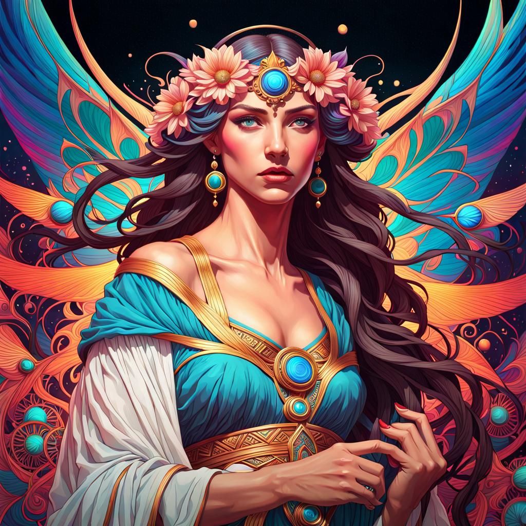 Mystical Portrait in Ethereal Psychedelic Style