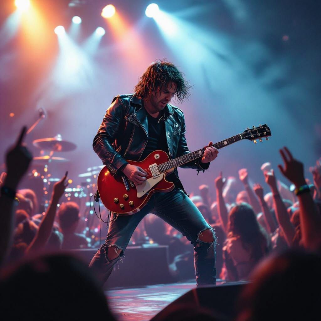 Guitarist Shredding On Stage in Cyberpunk Style