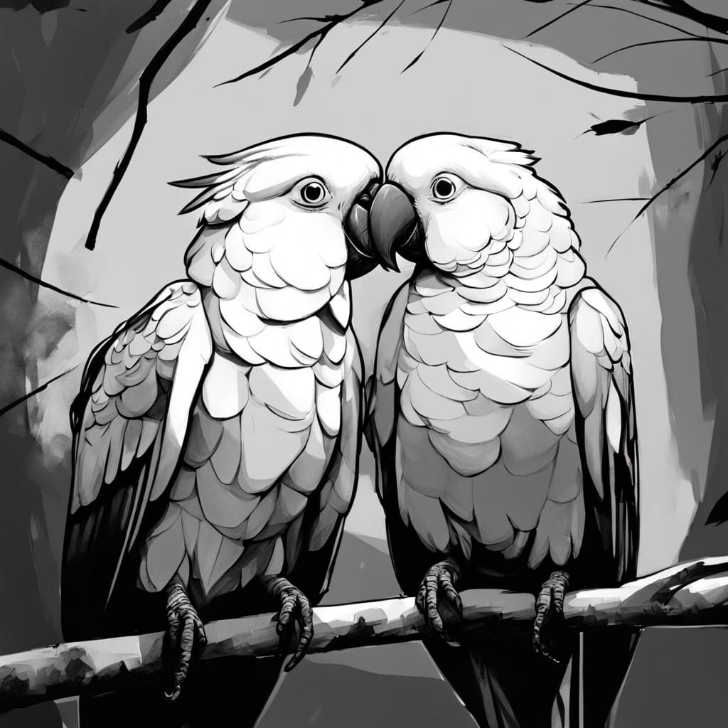 Ink Drawing of a Cockatoo in Dramatic Light