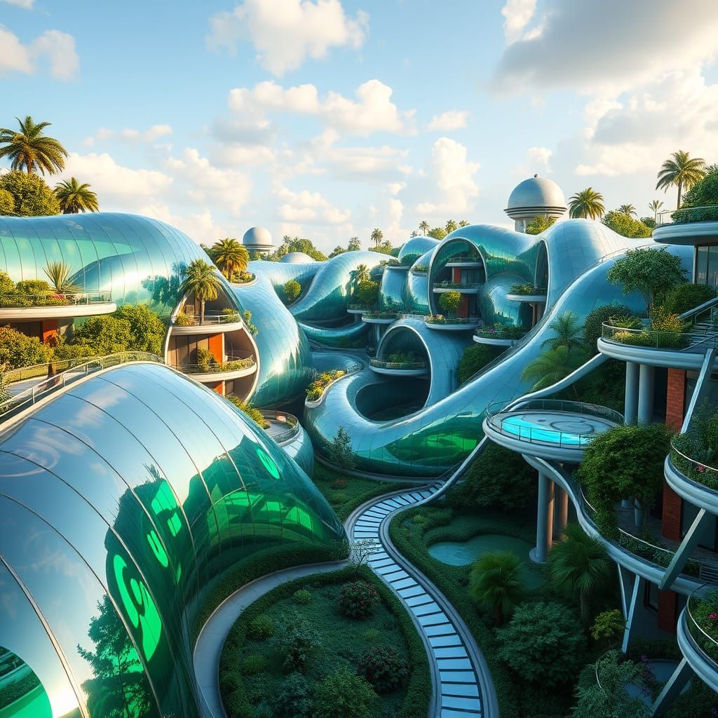 Futuristic Awe-Inspiring Cityscape with Iridescent Glass and...