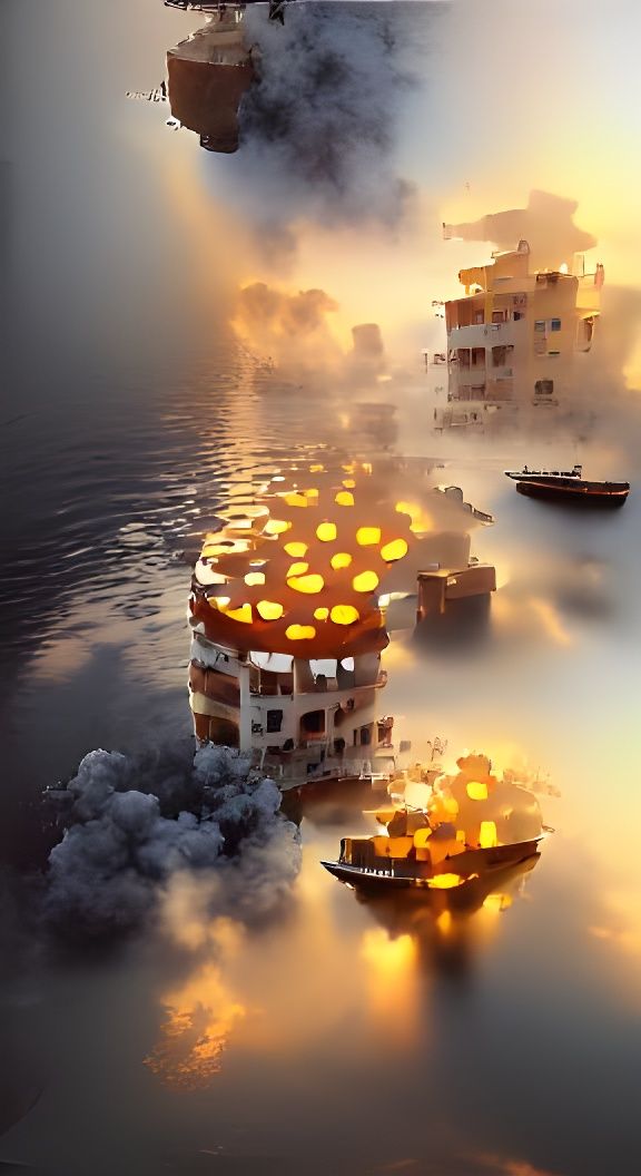 Floating City Destruction: 8K Hyperrealistic Rendering