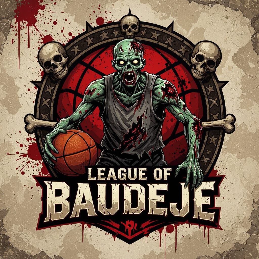 Zombie Basketball Team Logo in Dark Horror Style