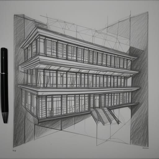 Impossible Escher Building in Pencil Sketch Style