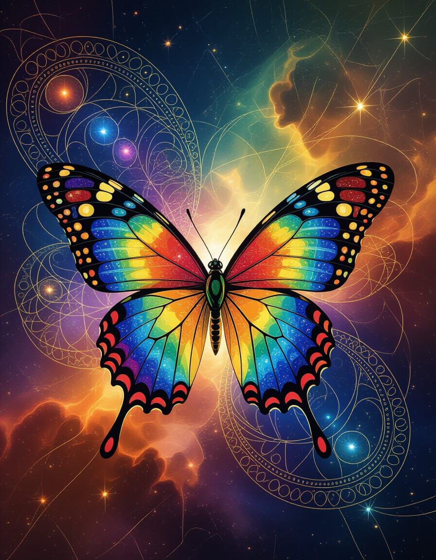 Kaleidoscopic Butterfly Swarm in Klimt-Max Style
