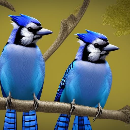 Detailed Matte Painting of Cute Blue Jays