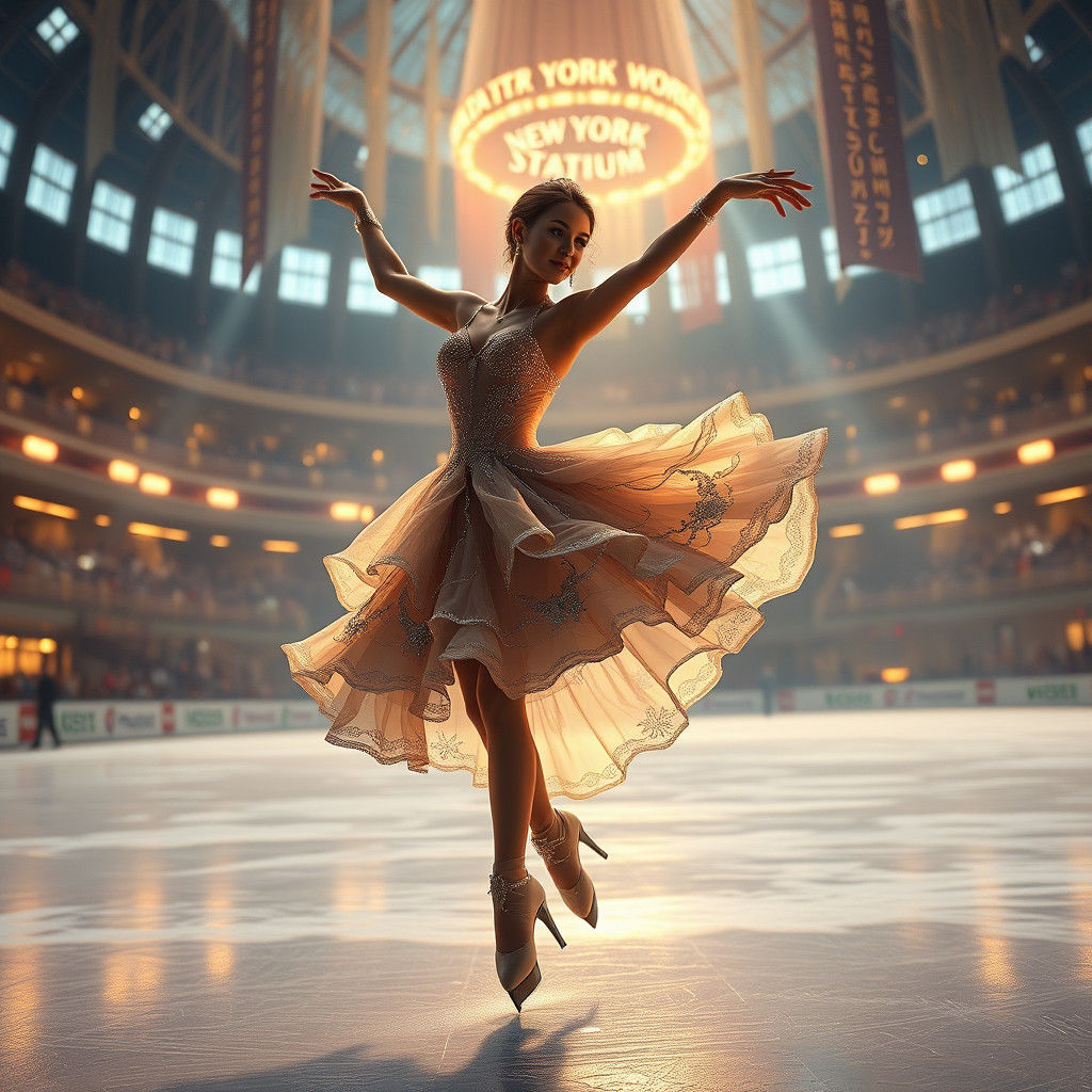 Figure Skater's Pirouette in New York Stadium