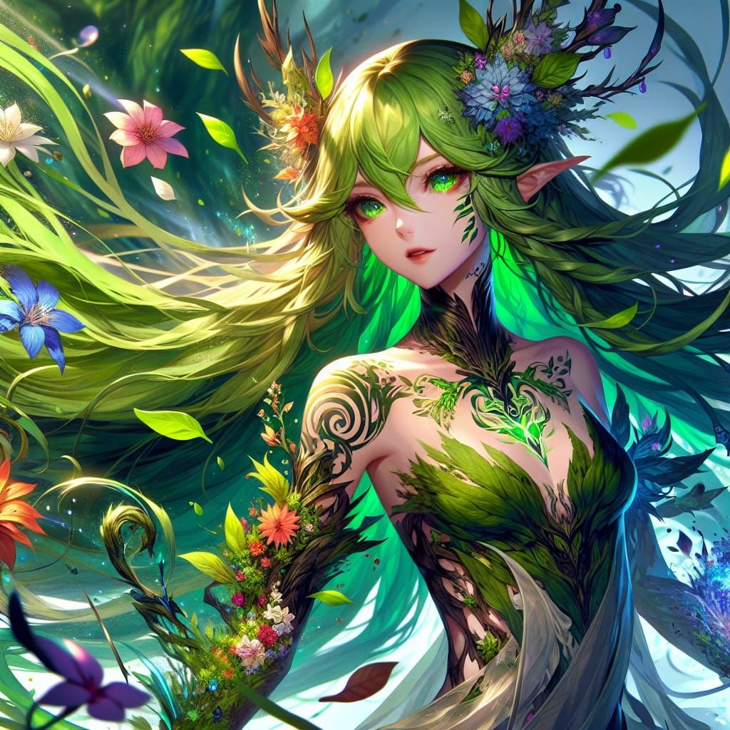 Anime Elementalist Controls Nature with Glowing Tattoos