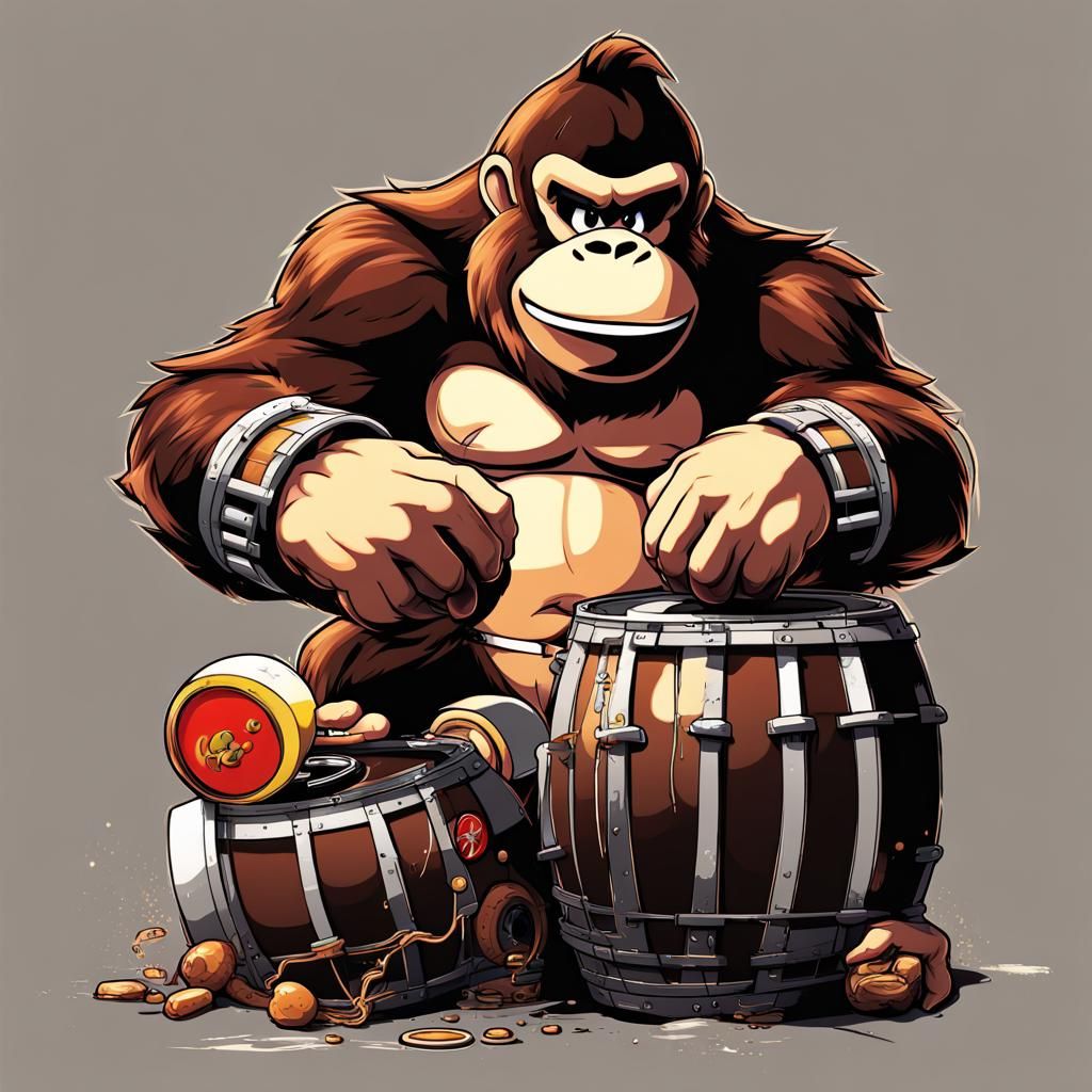 Donkey Kong as Anime DJ with Barrels