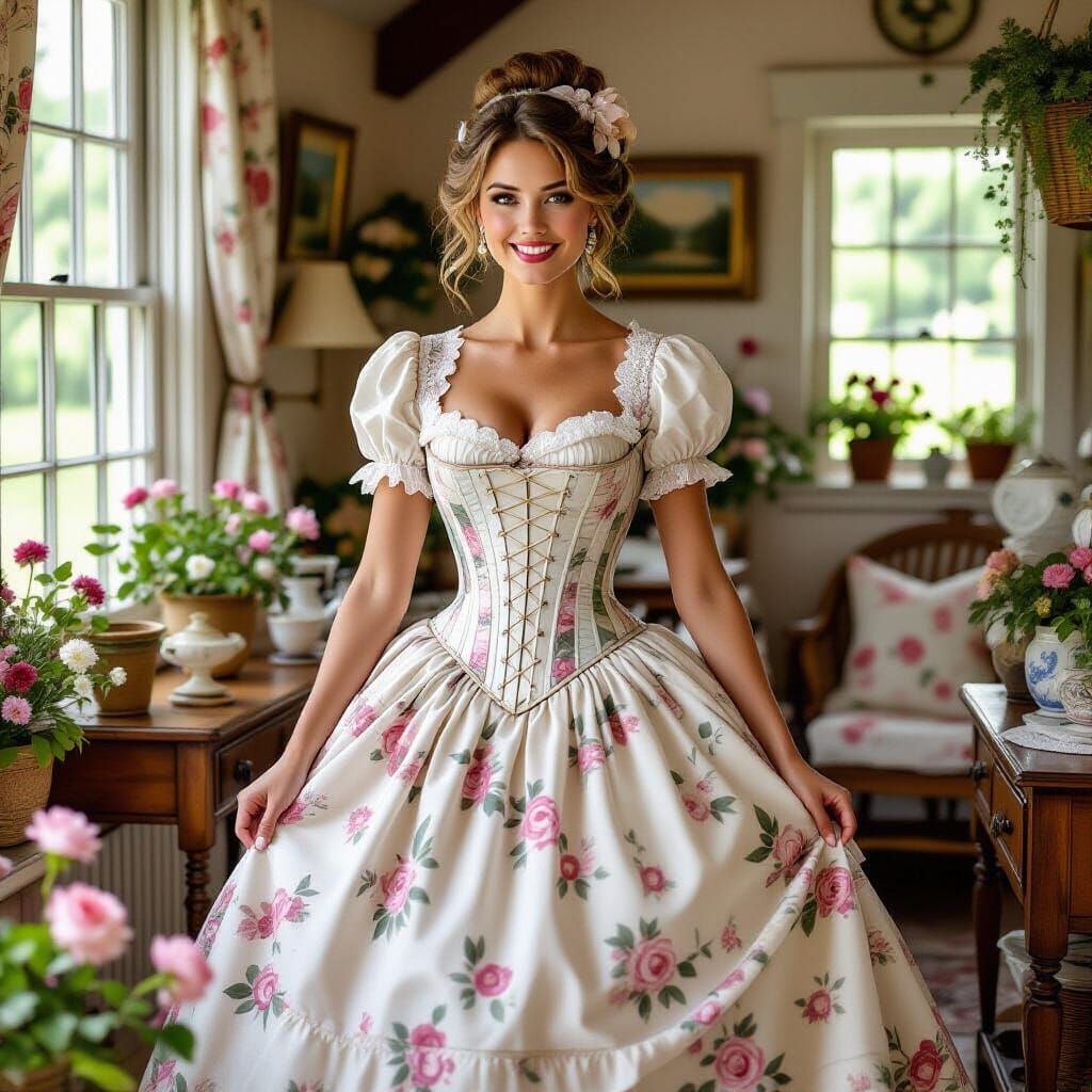 Romantic Cottagecore Woman in Floral Setting