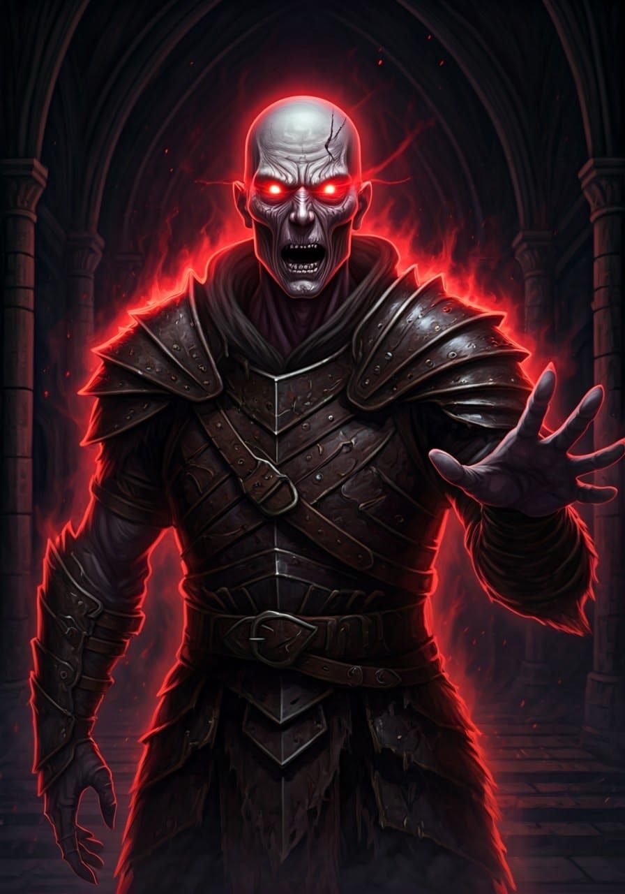 Undead Swordsman Anime Portrait in Dark Catacombs