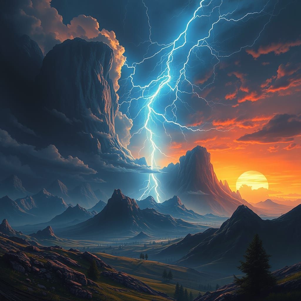 Dramatic Lightning Landscape in Sci-Fi Style