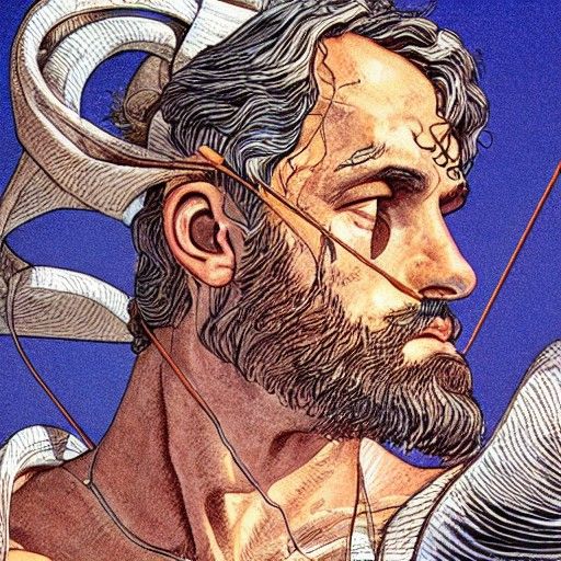 Odysseus with Bow in Retrofuturist Style