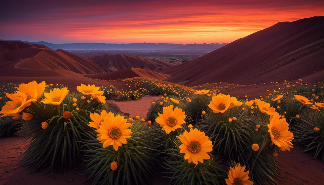 Desert Oasis Sunset in Dark Fantasy Style