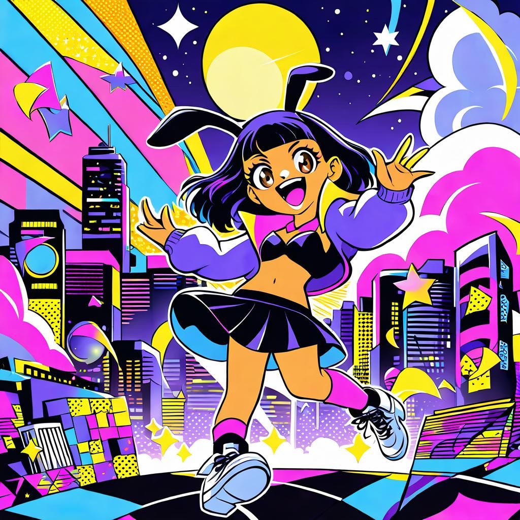 Thai Girl Dancing at Rave in Pop Art Style