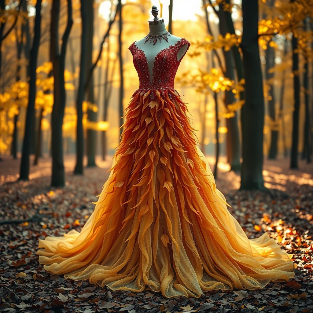 Autumn Leaf Gown in Futuristic Organicism Style