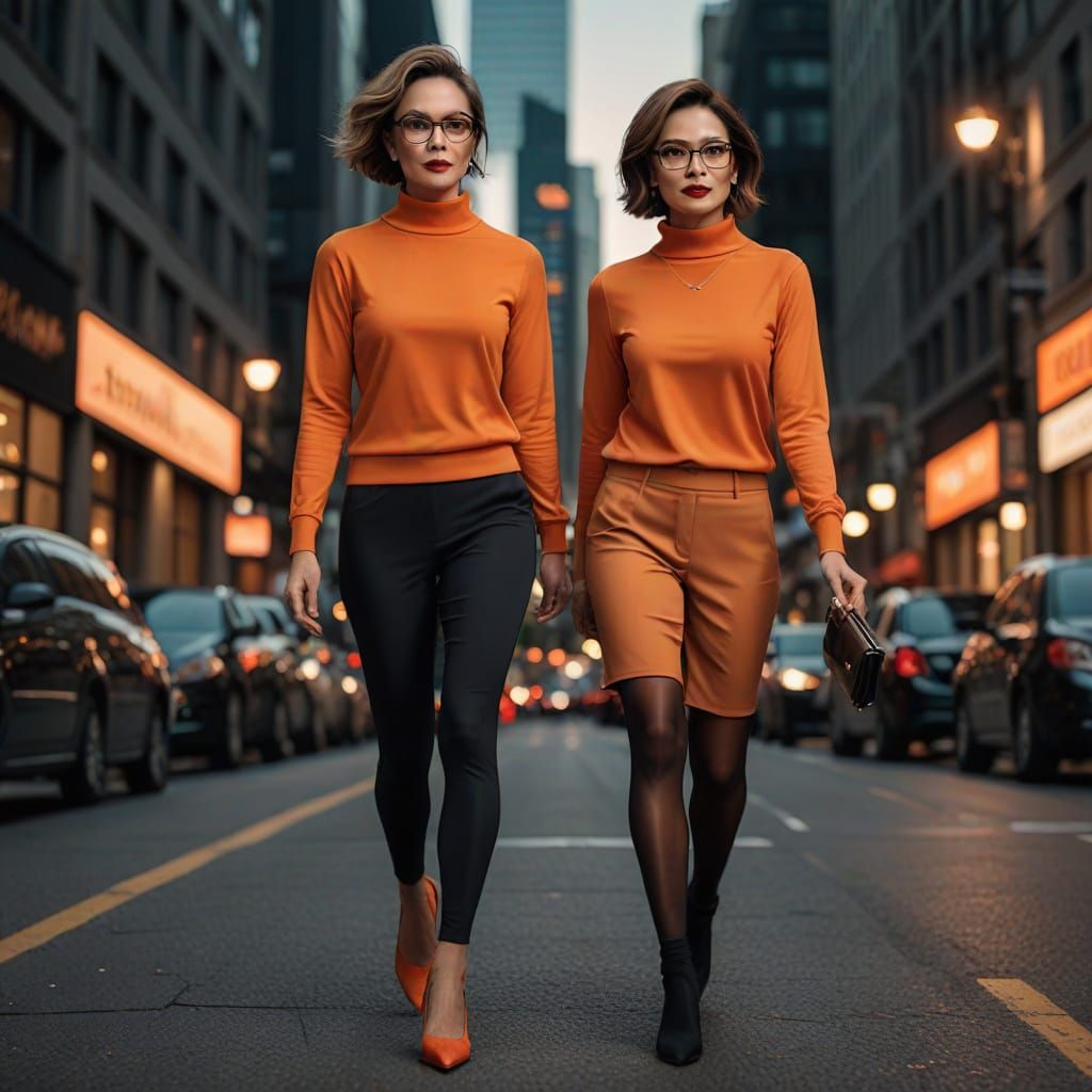 Two Women on the Street in Hyper-Realistic Portrait Style