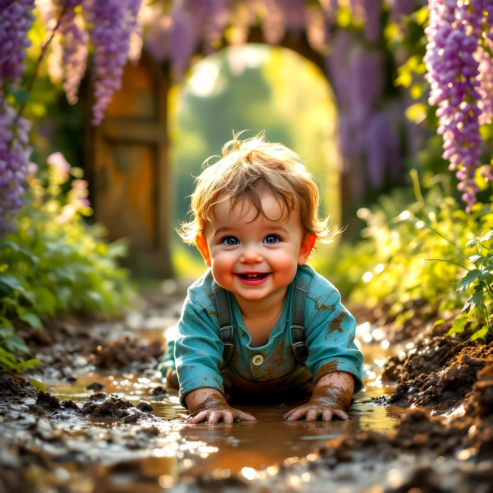 Muddy Toddler in Enchanted Garden