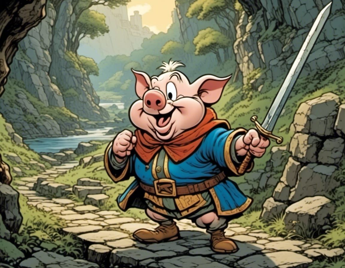 Porky Pig as King Arthur: Comic Book Art