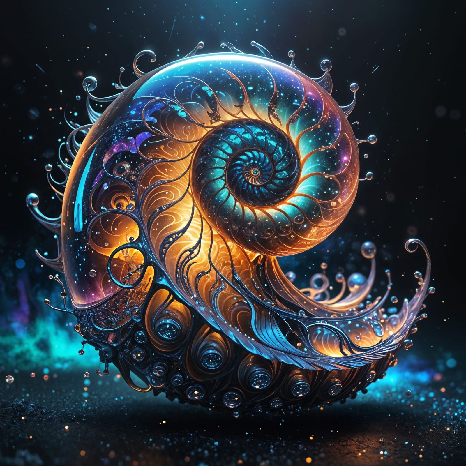 Vibrant Cosmic Nautilus in Bio-Mechanical Style