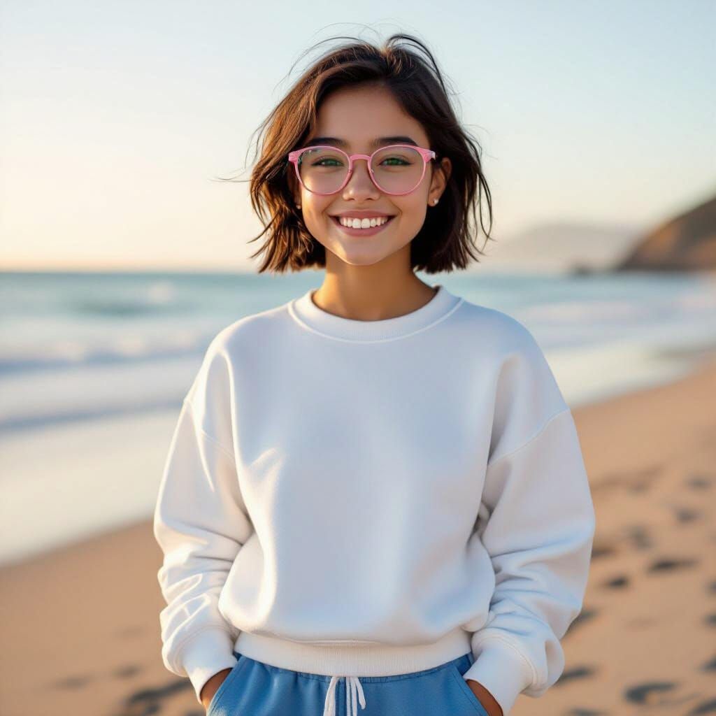 Teenager Poses on Beach at Golden Hour