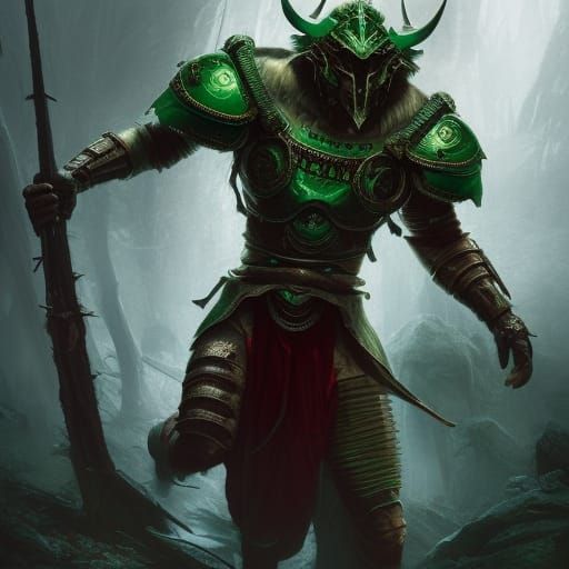 Ethereal Dark Fantasy Warrior in Deep Forest Green Armor