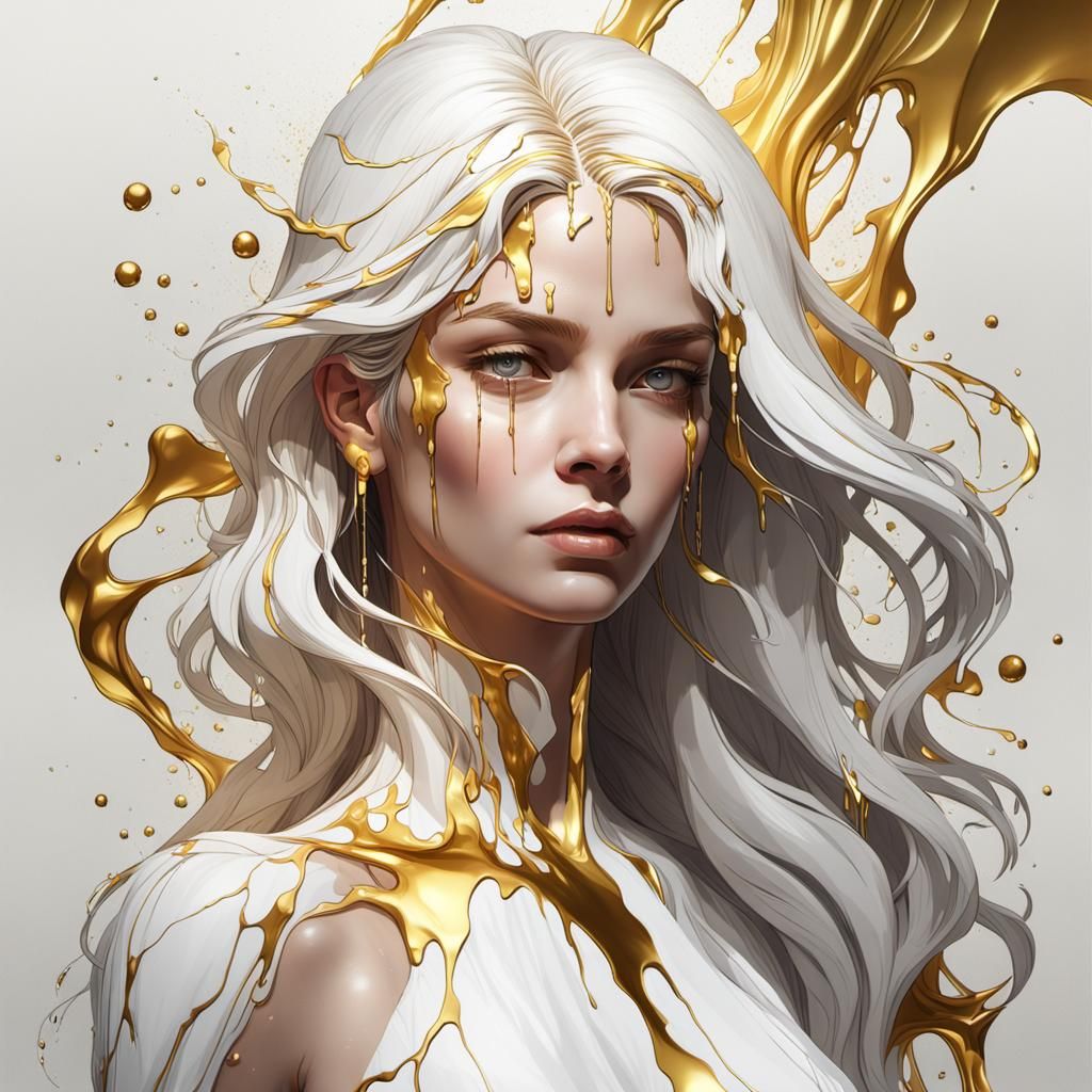 Marble Woman with Dripping Gold: Digital Art Portrait