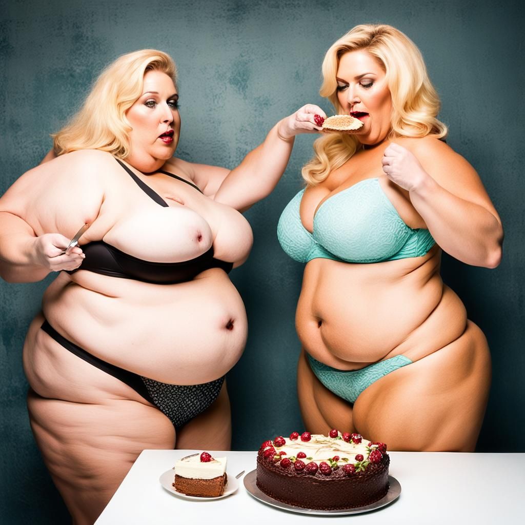 Morbidly Obese Woman Fed Cake by Slim Woman