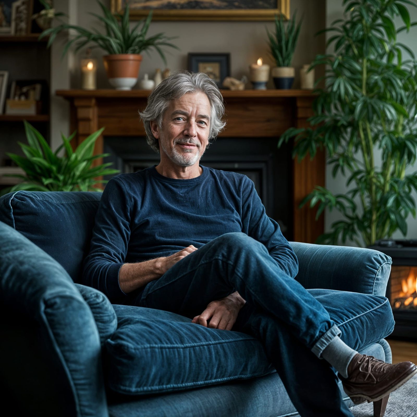 Tall Gentleman Relaxing in Cozy Living Room