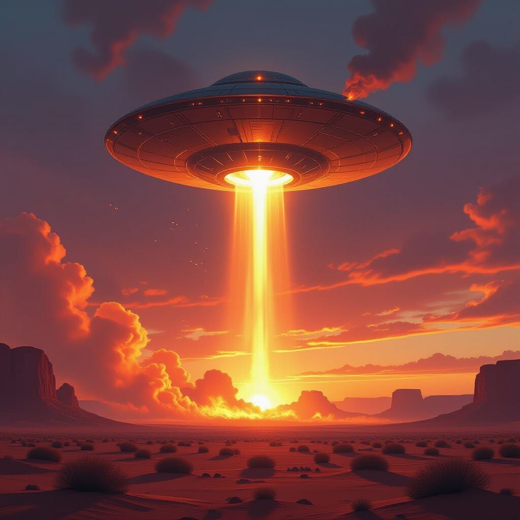 UFO Crashes During Fiery Sunset
