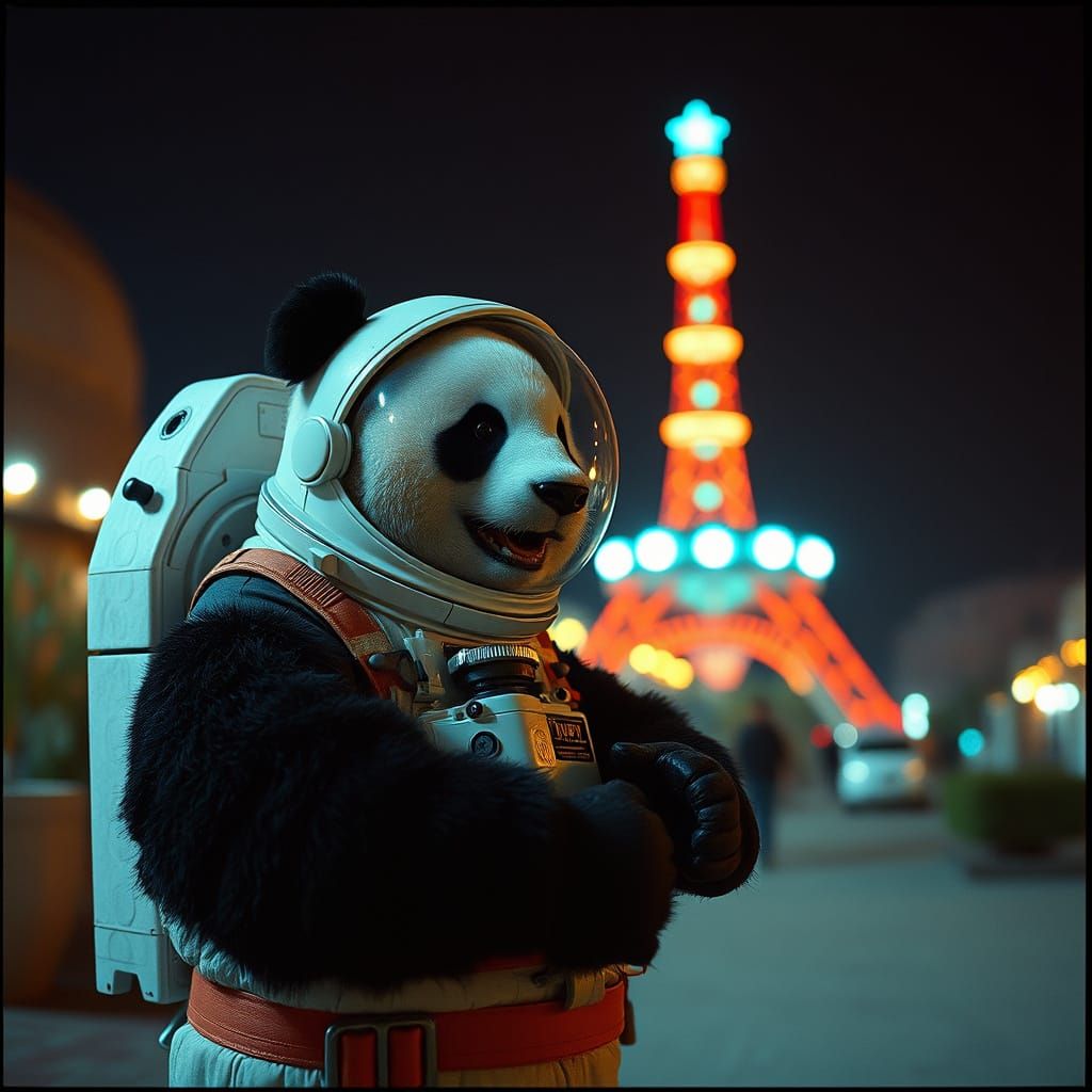 Panda and Astronaut in Cinematic Benidorm
