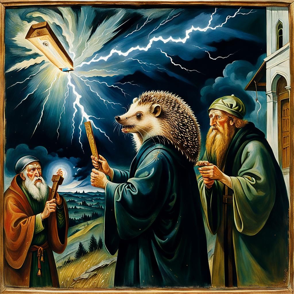 Hedgehog, Mezuzah, and Divine Lightning, Expressionist Style