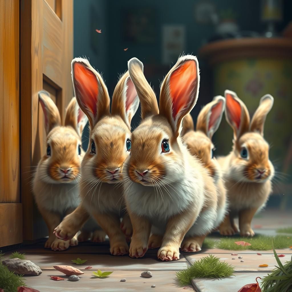 Adorable Bunnies Follow Their Mother Home