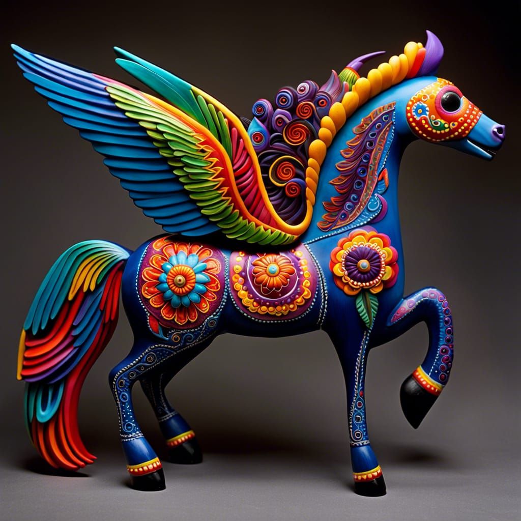 Colorful Surreal Alebrije Carving in Zapotec Style