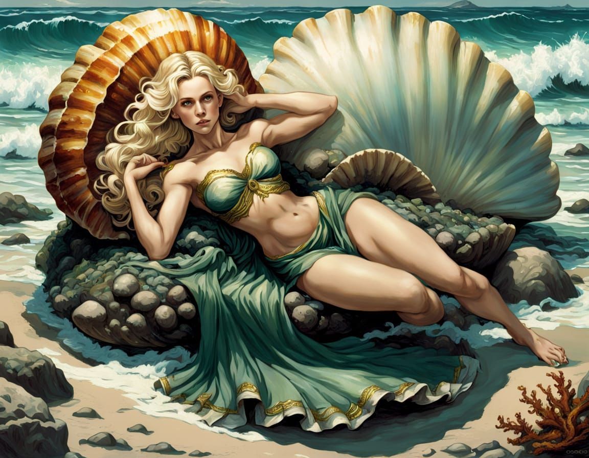 Venus Goddess in Seashell, Ancient Greek Art
