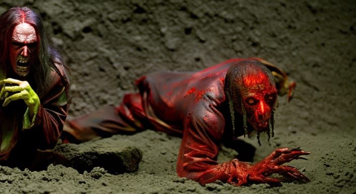 Zombie Gnawing Arm in Expressionist Horror Art