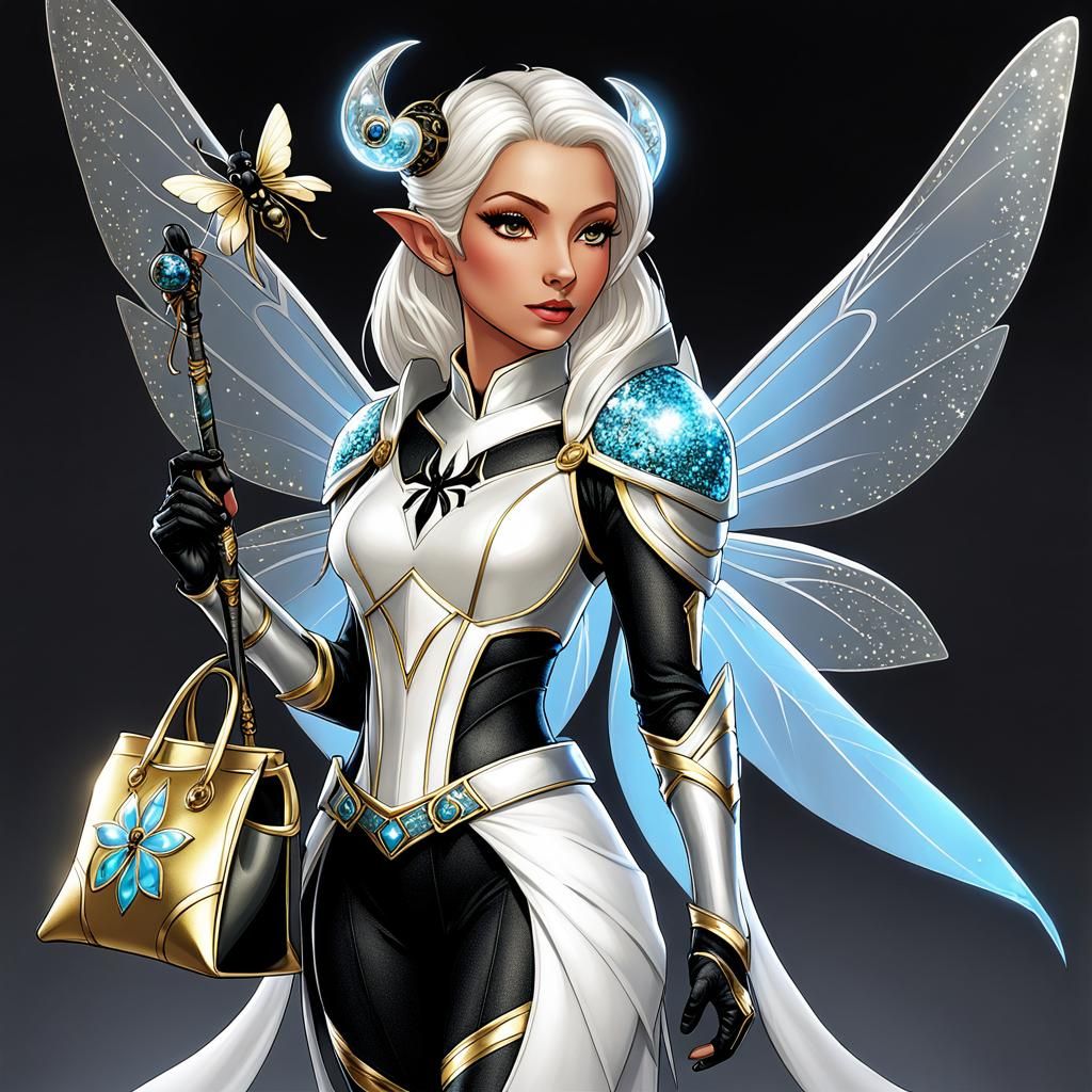 Cleric Fairy with Black Widow Pet, Digital Art