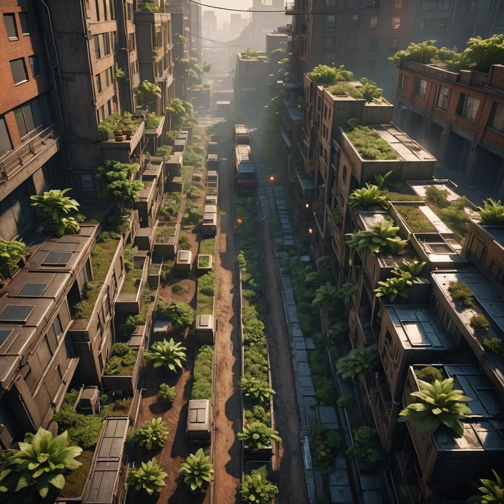 Futuristic Underground Neighborhood Street with Plants