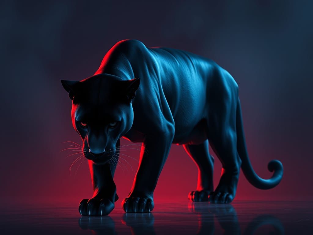 Sleek Black Panther in Neon Noir Style