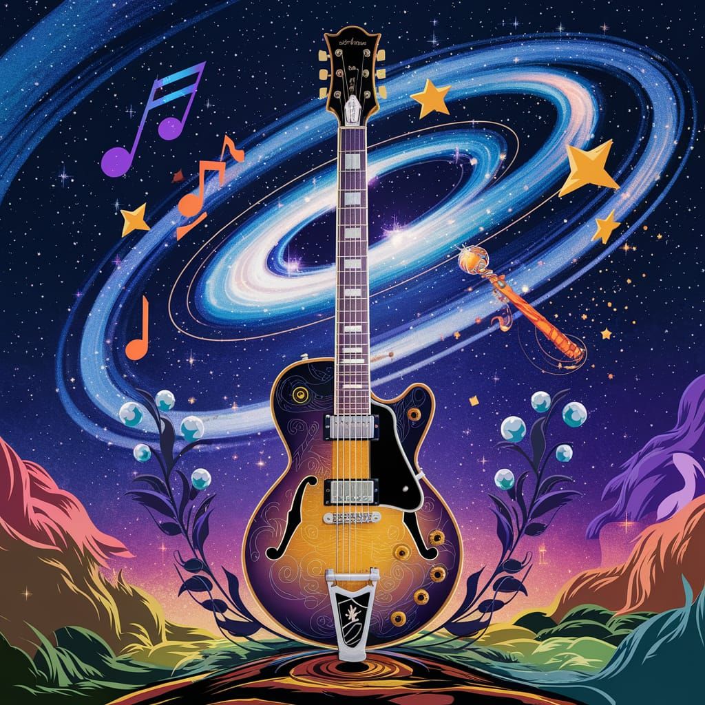 Rock Guitar in Starry Night Fantasy Art