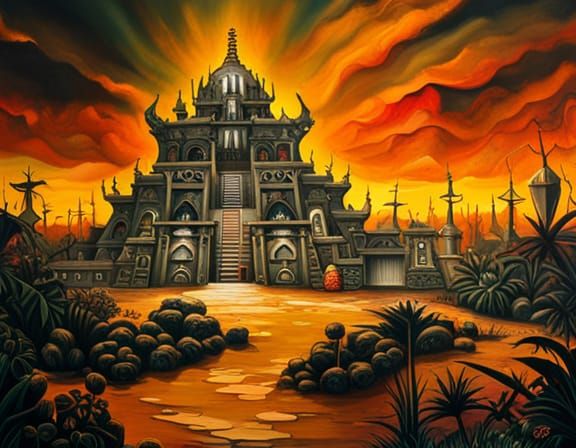 Post-Apocalyptic Mayan Temple Graffiti Art