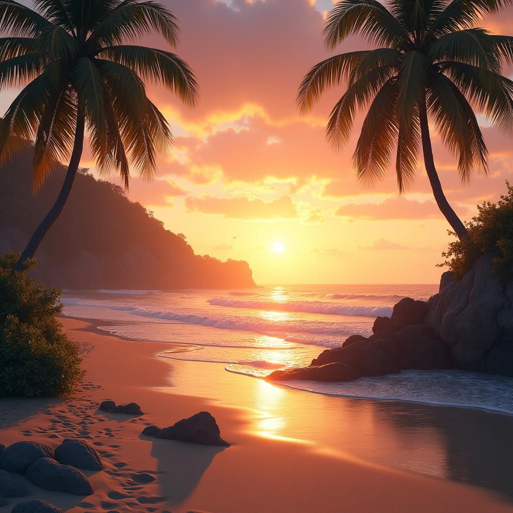 Golden Hour on a Tranquil Summer Beach