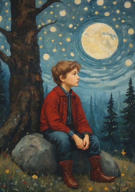 Contemplative Figure Sitting on Stone