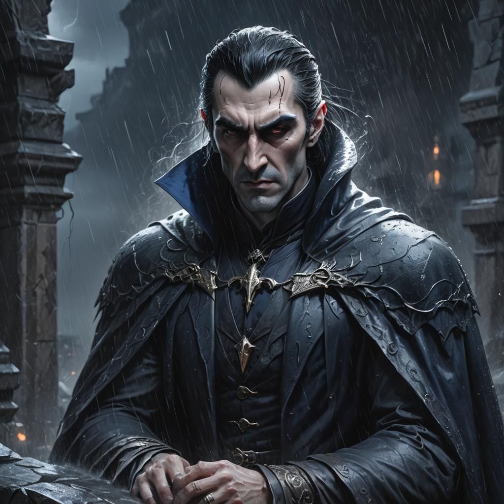 Dracula in Storm: Majestic Gothic Anime Concept Art