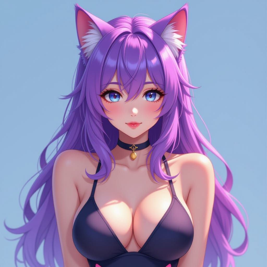 Elegant Furry Cat-Girl in Swimsuit: Anime 3D Art